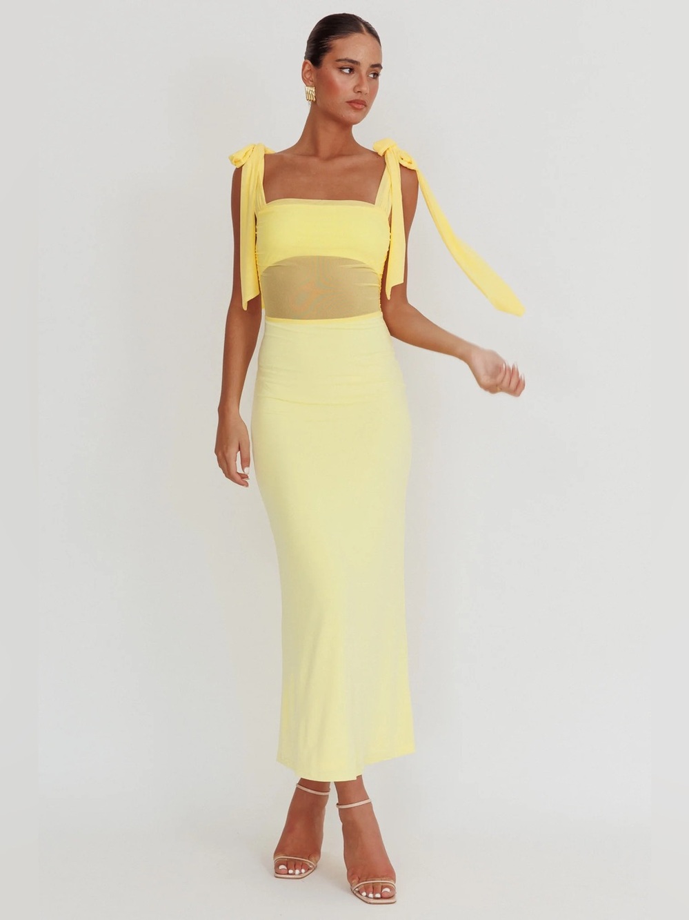 $115 NWT Selfie Leslie Starry Eyed Mesh Waist Maxi Dress Lemon XL
